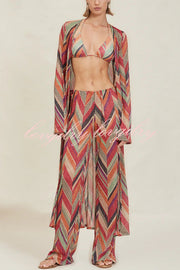 Gypsy Girl Triangle Pattern Tie-up Long Sleeve Midi Cover-up Robe