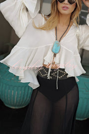 Boho Forever Chiffon Ruffles Balloon Sleeve Tie-up Blouse