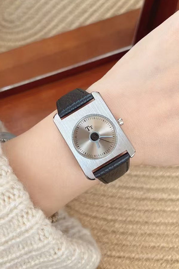 Square Steel Case Dopamine Color Matching Leather Strap Watch