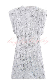 Fashionable Sequined Round Neck Sleeveless Slim-fit Mini Dress