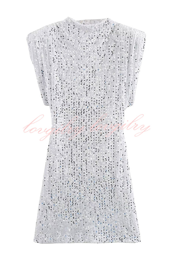 Fashionable Sequined Round Neck Sleeveless Slim-fit Mini Dress