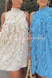 Oh So Sweet Chiffon High Neck Ruffle A-line Dress