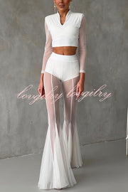 Deep Chic Mesh High Rise Elastic Waist Fishtail Stretch Pants