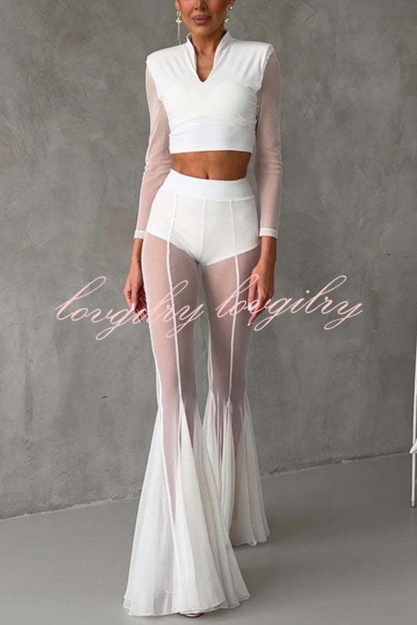 Deep Chic Mesh High Rise Elastic Waist Fishtail Stretch Pants