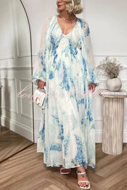 Headed To The Ocean Chiffon Floral Drawstring Waist Maxi Dresses