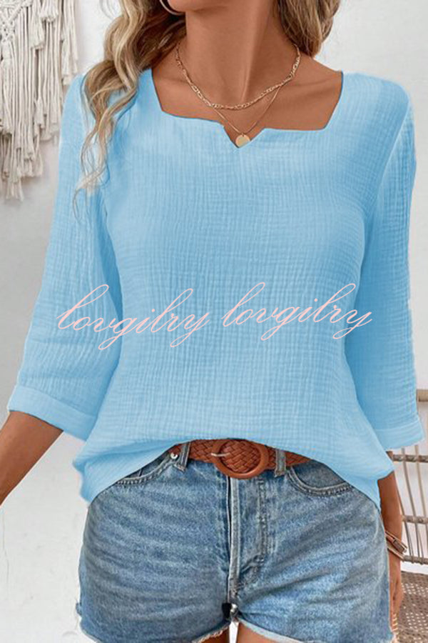 Simple Casual V-neck Mid-length Sleeve Loose Top