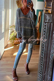 Autumn Brunch Knit Striped Colorblock Loose Pullover Sweater