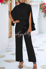 Solid Color Slit Back Lace Up Hollow Long Sleeve Jumpsuit