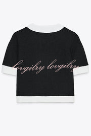 Fashionable Contrast Color Short-sleeved Button-down Top