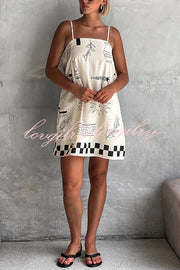 Fashionable Graffiti Printed Halter Backless Loose Mini Dress