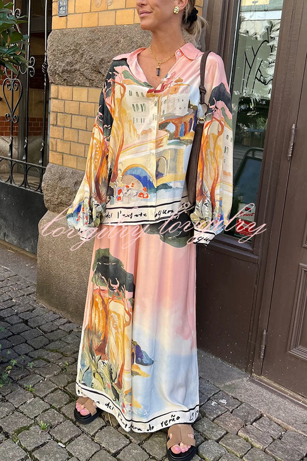 Ellison Unique Print Elastic Waist Pocketed Wide Leg Pants