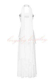 Monaco Off Shoulder Structured Top Chiffon Slit Hem Scarf Maxi Dress