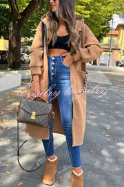 Fashionable and Casual Hooded Zipper Pocket Loose Long Coat