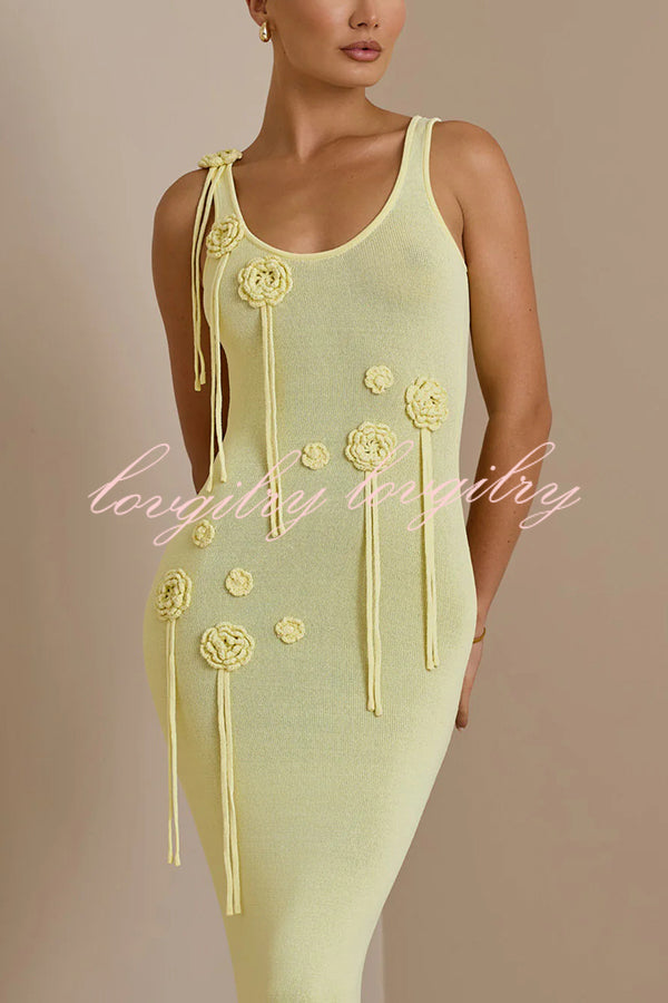 Charming Solid Color Knitted Floral Sexy Open Back Cover-up Maxi Dress