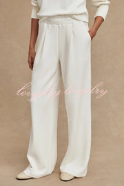 Morning Coffee Walks Ribbed Turtleneck Long Sleeve Sweatshirt and Elastic Waist Pocketed Loose Pants Set