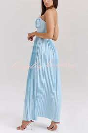 Romantic and Elegant Pleated Strapless Maxi Dress