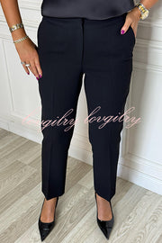 Social Time High Rise Elastic Zipper Waist Pocket Straight-leg Pants