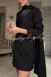 Eve Satin Lapel Draped Neckline Button Long Sleeve Blazer Mini Dress