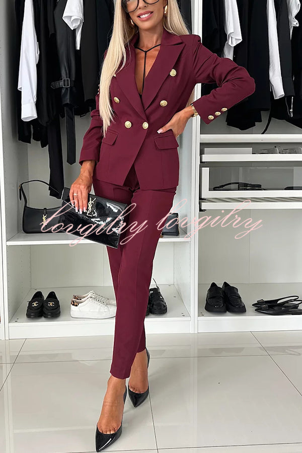 Feeling of Confidence Metal Button Long Sleeve Lapel Blazer