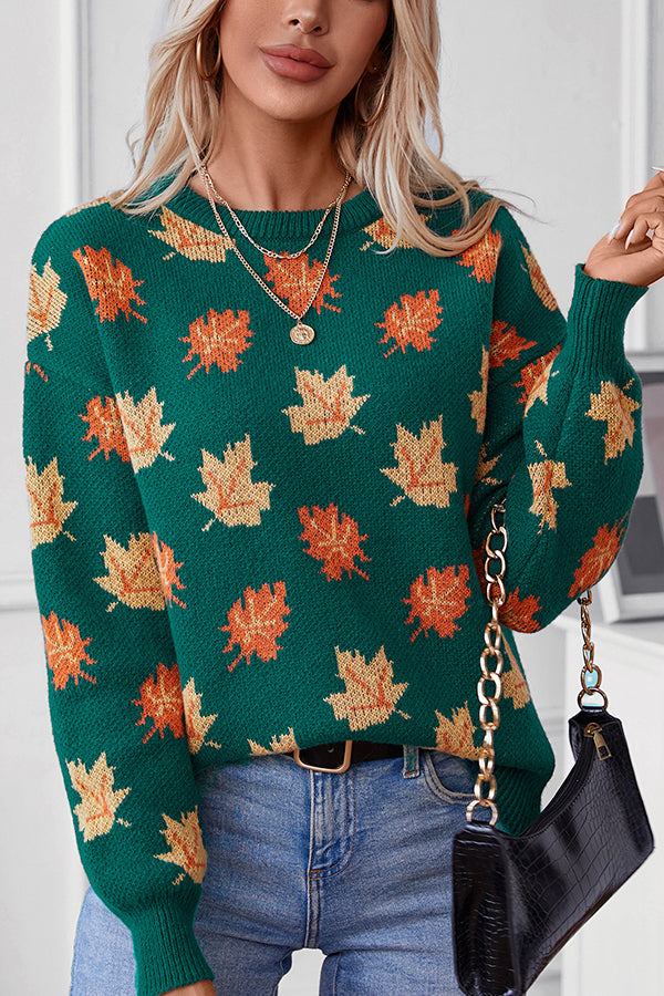 Maple Leaf Pattern Casual Loose Knitted Sweater