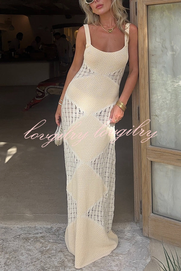 Knitted Sexy Backless Argyle Pattern Slim Fit Maxi Dress