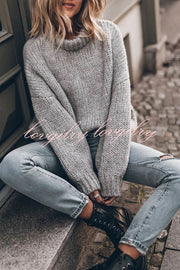 Emilia Knit Thick Collar Extra Long Sleeves Pullover Sweater