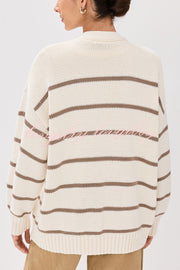 Striped Loose V-neck Long-sleeved Casual Knit Cardigan