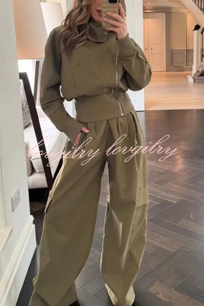 Fashionable Elastic Waist Workwear Wide-leg Pants