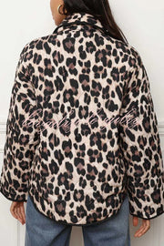 Leopard Print Loose Lapel Pocket Jacket