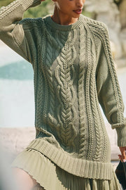 Fashion Loose Round Neck Long Sleeve Knitted Splicing Mini Dress