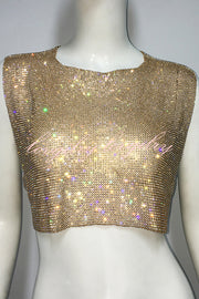 Sexy Metallic Rhinestone Backless Chain Vest