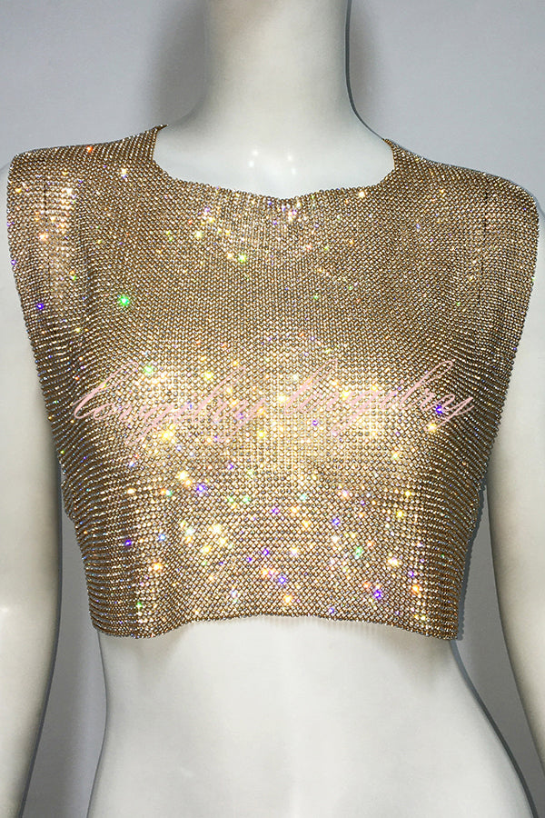 Sexy Metallic Rhinestone Backless Chain Vest