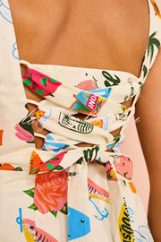 Summer Colorful Fruit Unique Print Tie-back Mini Dress