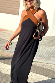 Stylish Crossover Backless Sleeveless Loose Maxi Dress