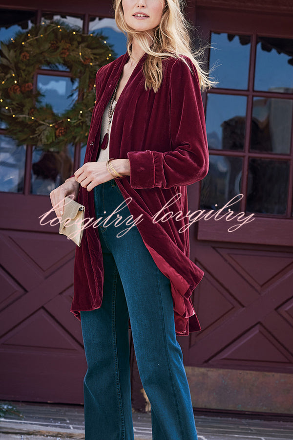Solid Color Velvet Long-sleeved Loose Mid-length Coat