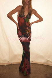 Unique Printed Sexy Lace V-neck Backless Maxi Dress