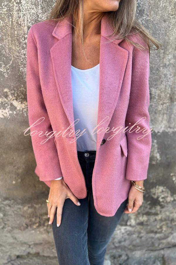 Daytime Perfection Faux Wool Lapel Button Relaxed Blazer