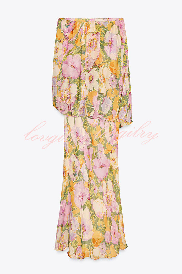 Floral Print Off-the-shoulder Irregular Loose Maxi Dress