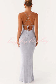 Olivia Crochet Knit Rose Texture Backless Stretch Maxi Dress