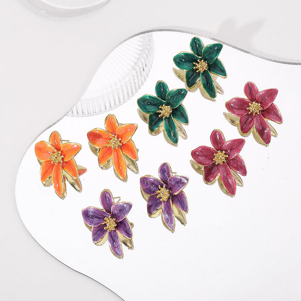 Vintage Colorful Enamel Flower Stud Earrings