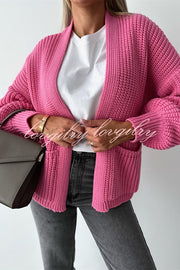 Solid Color V-neck Long-sleeved Casual Knitted Cardigan