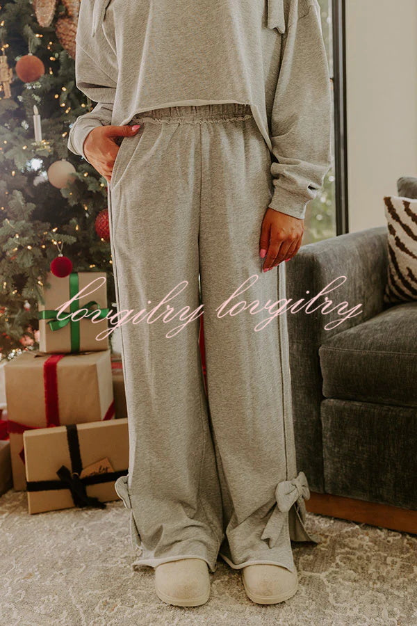 Dear Daydream Loose Bow Tie Long-Sleeved Sweatshirt and Elastic Waist Pocket Pants Set