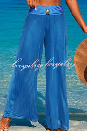 Solid Color Loose Metal Buckle Beach Pants