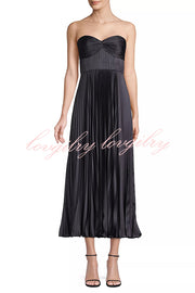 Love Note Satin Sweetheart Twist Off Shoulder Pleated Maxi Dress