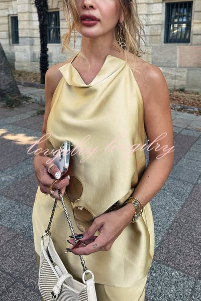 Satin Solid Color Loose Backless Casual Top
