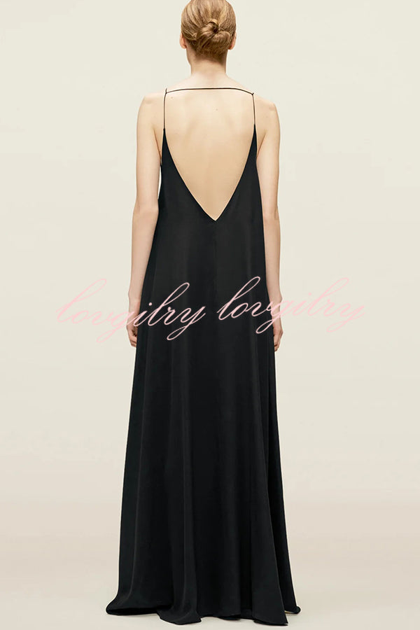 Sexy Satin Cutout Sling Backless Maxi Dress