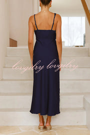 Satin Solid Color Elegant Sling Waist Open Back Maxi Dress