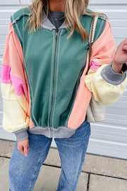 Fresh Color Matching Loose Casual Round Neck Jacket