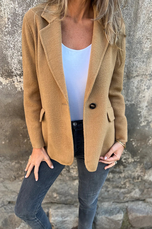 Daytime Perfection Faux Wool Lapel Button Relaxed Blazer