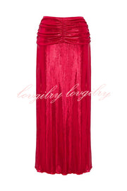 Solid Color Shiny Fabric Irregular Loose Beach Stretch Skirt